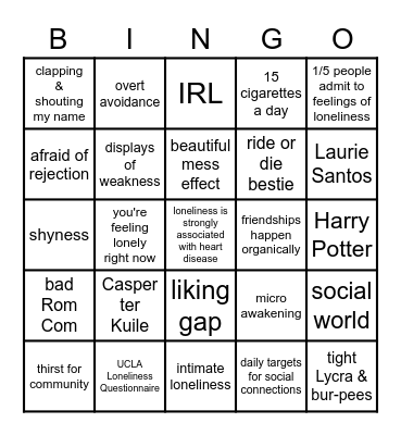 How to Make Friends as An Adult Bingo Card