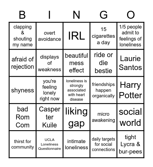 How to Make Friends as An Adult Bingo Card