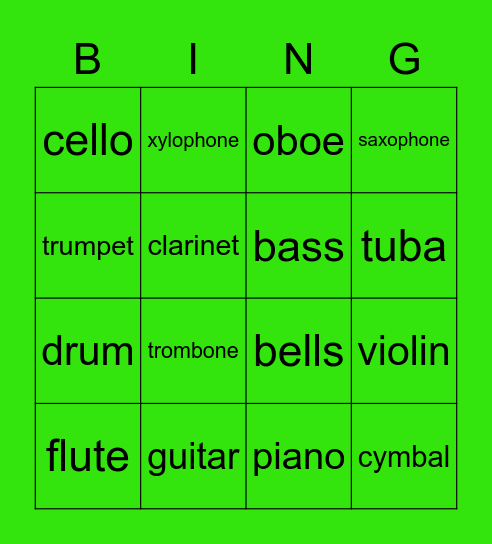 Musical Instrument Bingo Card