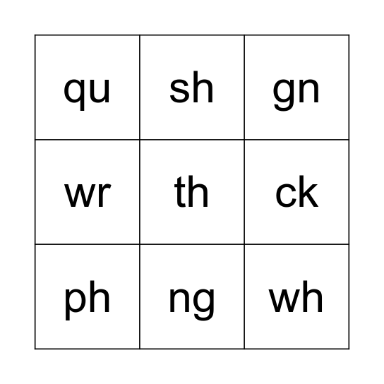 Consonant Digraphs Bingo Card