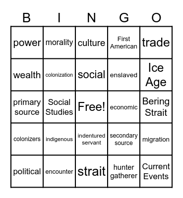 Unit 1 Vocabulary Bingo Card
