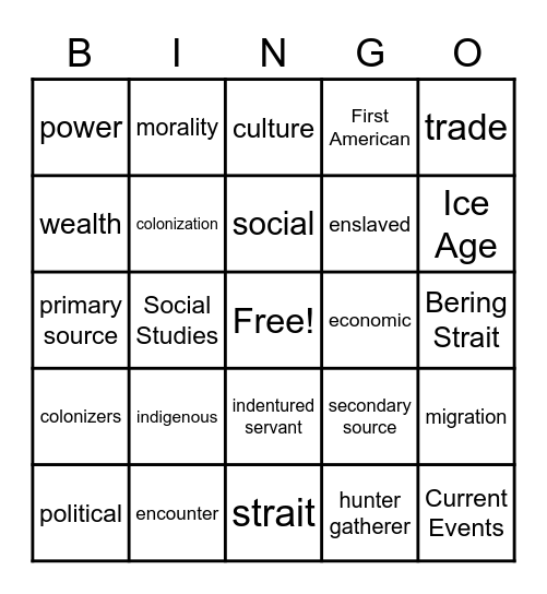 Unit 1 Vocabulary Bingo Card