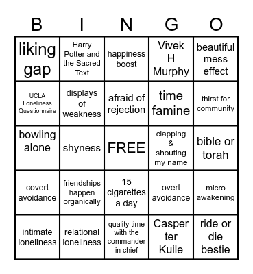How to Make Friends as An Adult Bingo Card