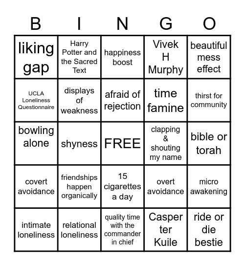 How to Make Friends as An Adult Bingo Card