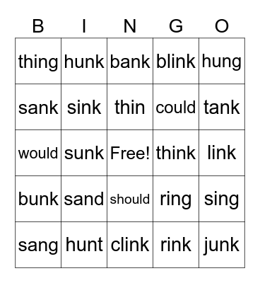 Vocabulary Bingo Card