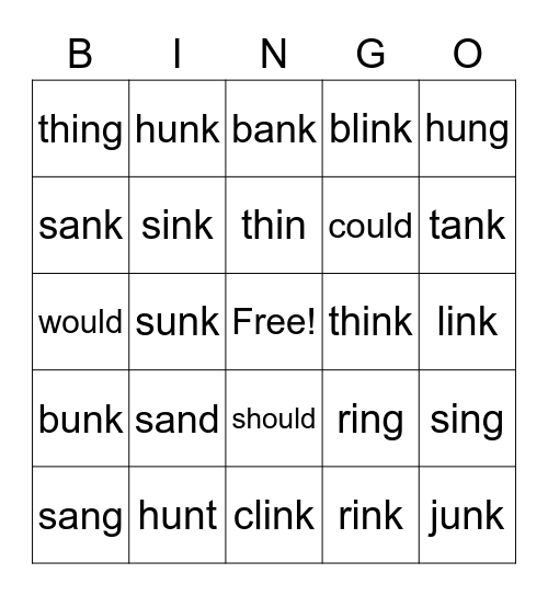 Vocabulary Bingo Card