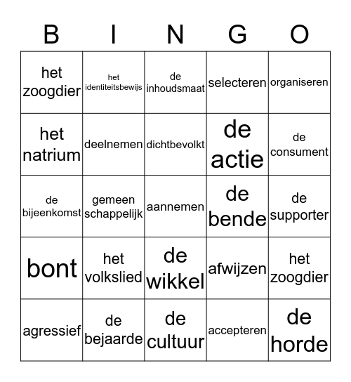 WOORDEN  Bingo Card