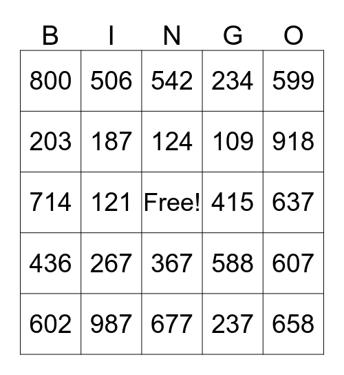 Place Value Models - 3 Digit Bingo Card