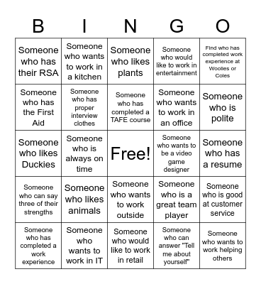 Careers Bingo Card