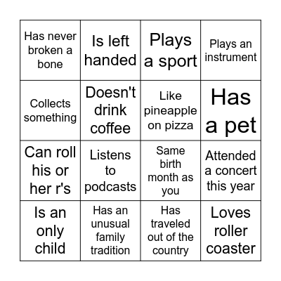 People Bingo Card