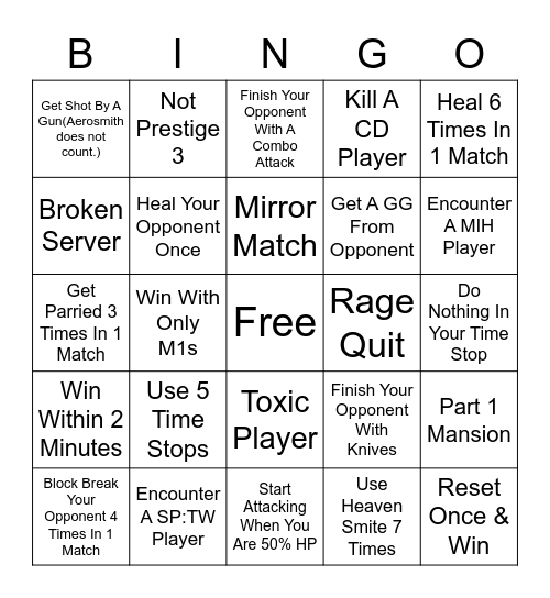 TWOH Bingo Card