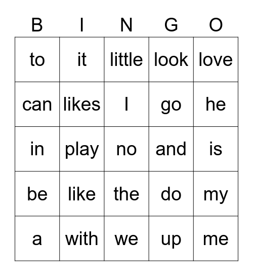 Level A & B Sight Words Bingo Card