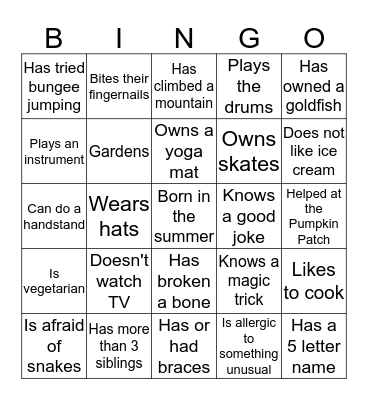 Get to Know Your Neighbor Bingo Card