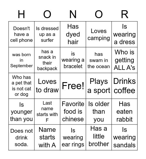 Find Someone Who(se) Bingo Card