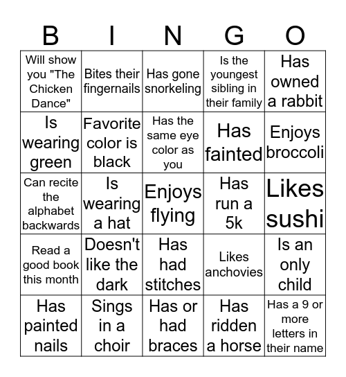 Get to Know Your Neighbor Bingo Card