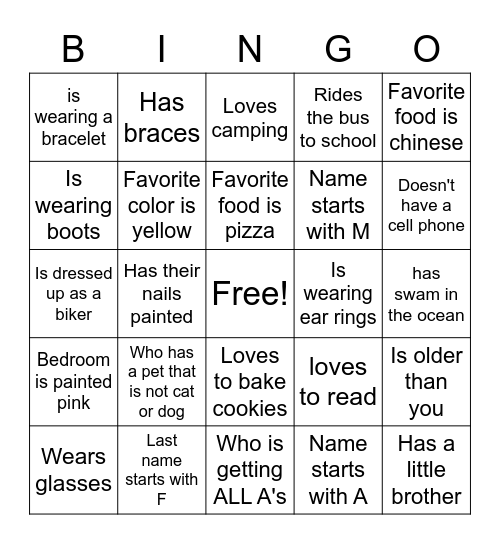 Find someone who(se) Bingo Card