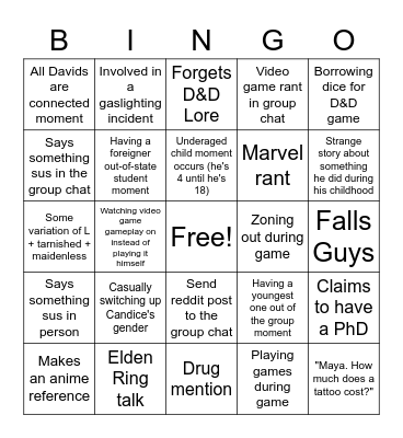 David O Bingo Card