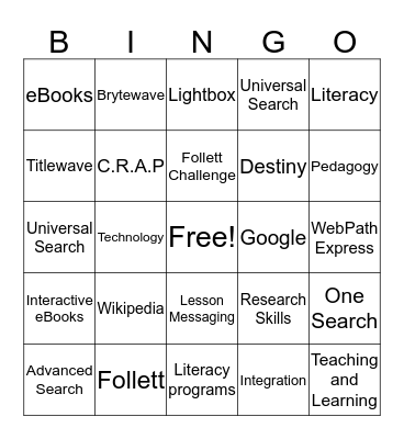 Follett Professional Development Day Bingo Card