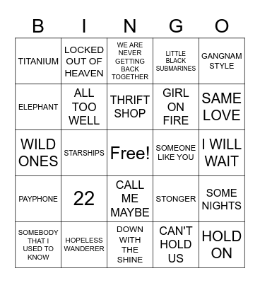 2012 Music Bingo - The Year of Layla Bingo Card
