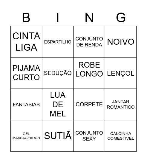 Chá de Lingerie Bingo Card