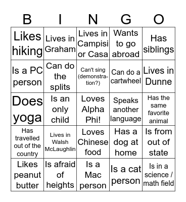 Find a Sister That... Bingo Card