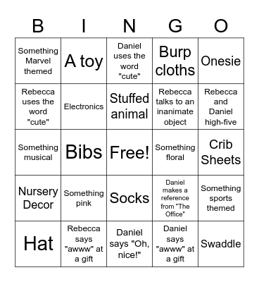 Baby Shower Gifts Bingo Card