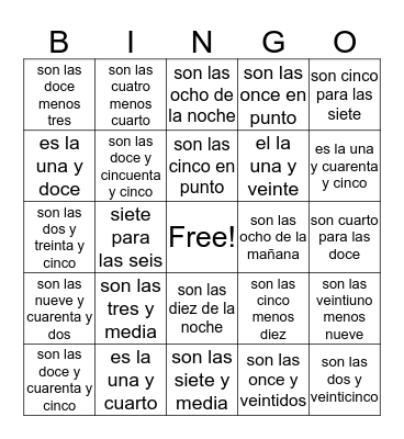 La Hora Bingo Card