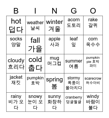 Weather and Seasons Bingo Card