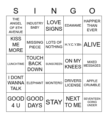 773 TRIPLE J HOTTEST 100 2021 Bingo Card
