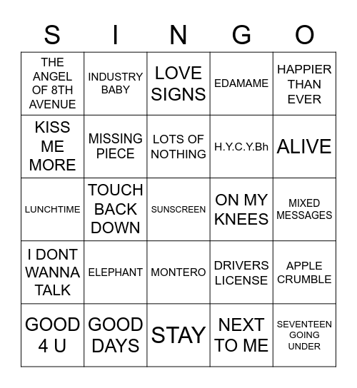 773 Triple J Hottest 100 2021 Bingo Card