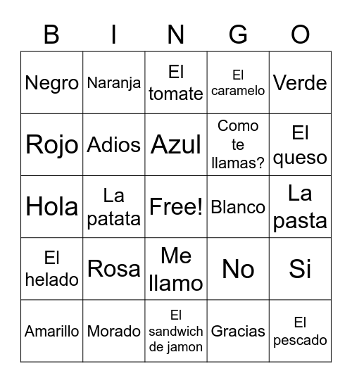 Spanish #1 Bingo Card