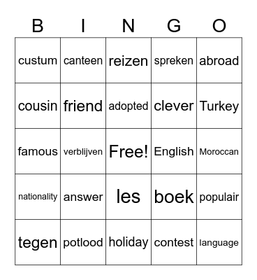 Unit 1 - England 1KM Bingo Card