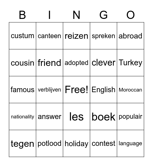 Unit 1 - England 1KM Bingo Card