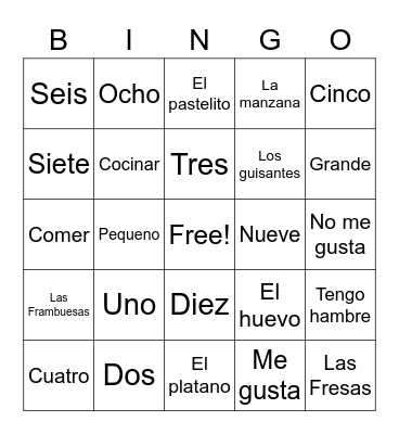 Spanish #2 Bingo Card