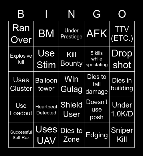 Warzone Bingo Card