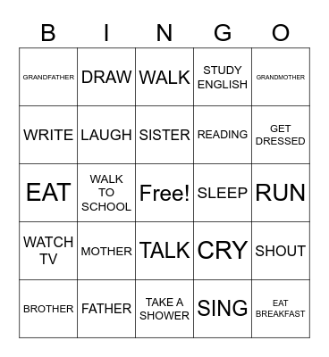 English Time Bingo Card