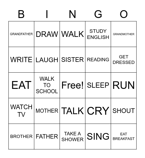 English Time Bingo Card