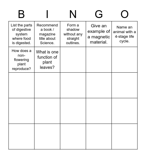 Science Bingo Card