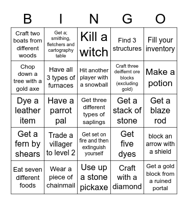 Minecraft Lockout EASY Bingo Card