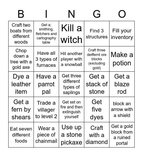 Minecraft Lockout EASY Bingo Card