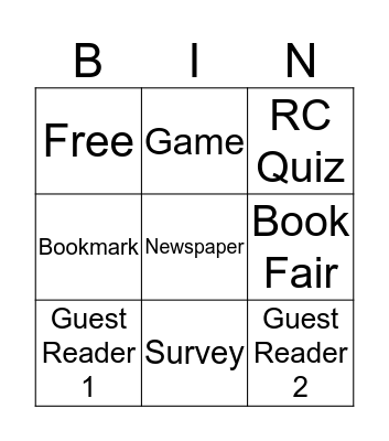 Family Literacy Night Bingo Card