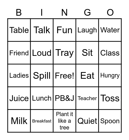 School Cafeteria Bingo Card