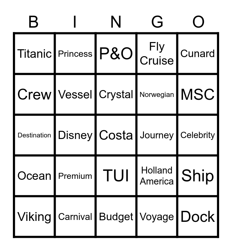 Cruise BINGO Card