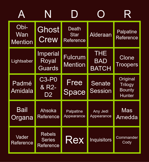 Star Wars: ANDOR Bingo Card Bingo Card