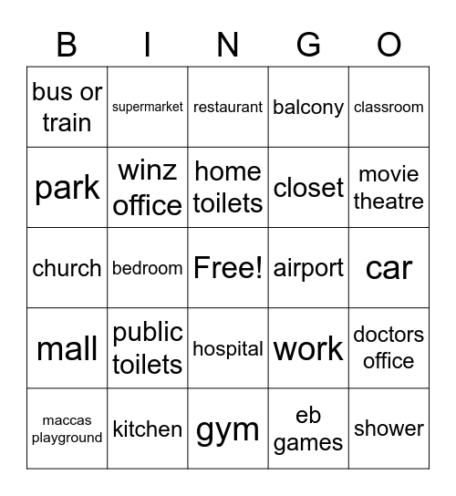 mental breakdowns location bingo Card