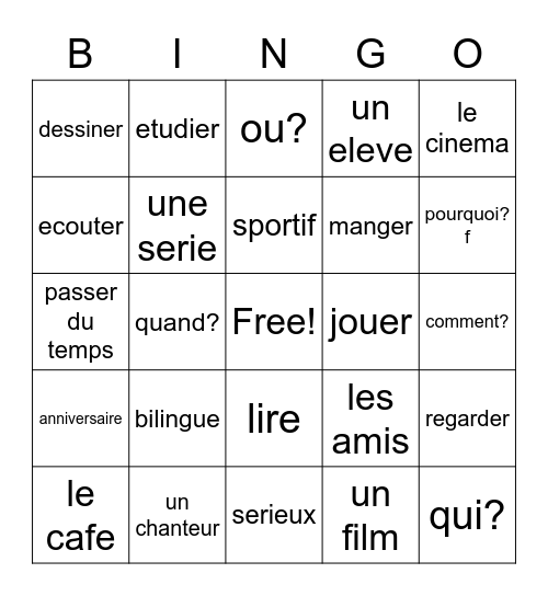 French 1 chapter 1 vocab (A) Bingo Card