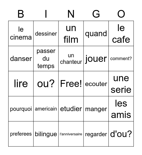 French 1 Chapter 1 (b) Bingo Card