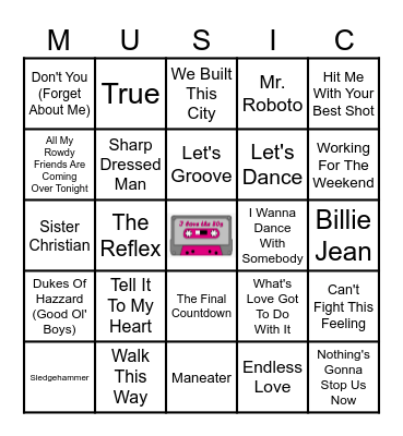 ALL OUT 80'S Bingo Card