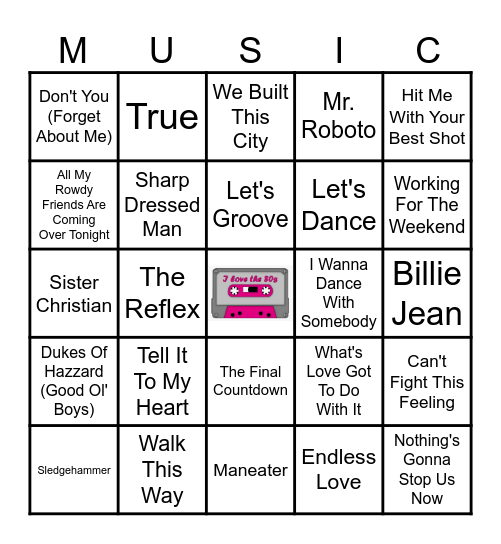 ALL OUT 80'S Bingo Card