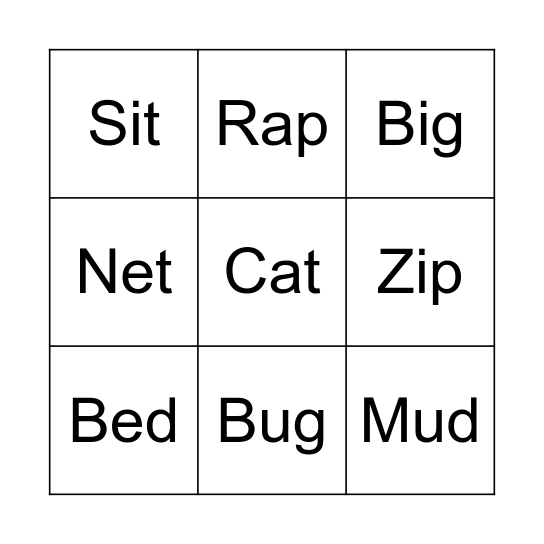 CVC Word Bingo Card